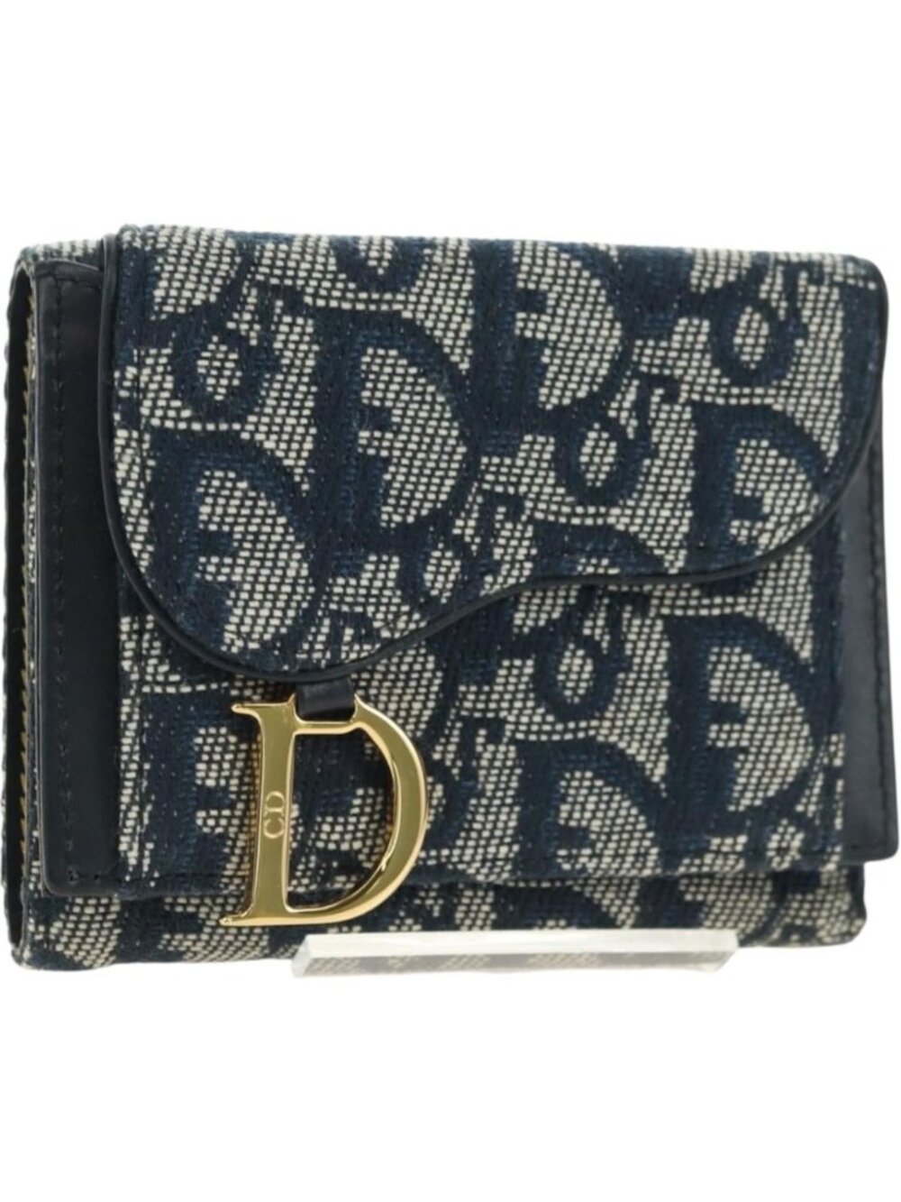 Christian Dior Trotter Canvas Saddle Trifold Wallet Navy Gold